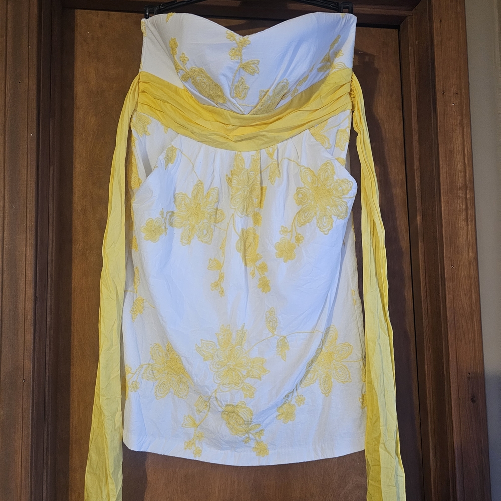 My Michelle White Strapless Dress with Yellow Floral Appliqué Juniors Size 13
